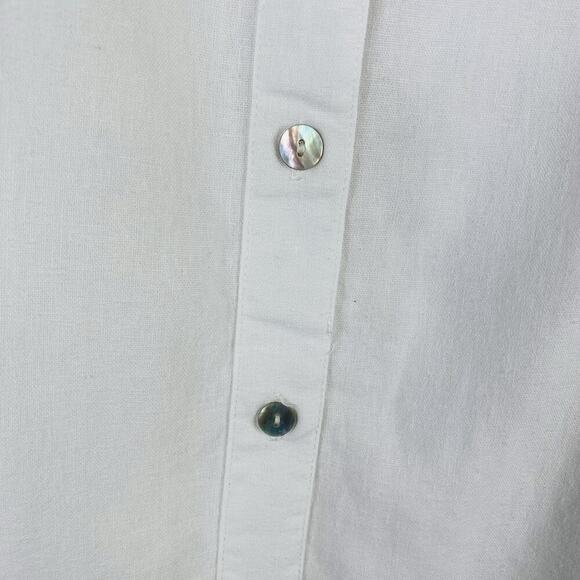 Coldwater Creek Plus Size 1X Linen Blend Short Sleeve Button Shirt Top White - Picture 3 of 5